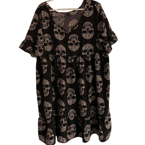 Emery Rose Black Skull Print Dress Empire Waist Goth Short Sleeve Women’s XL - Picture 4 of 5